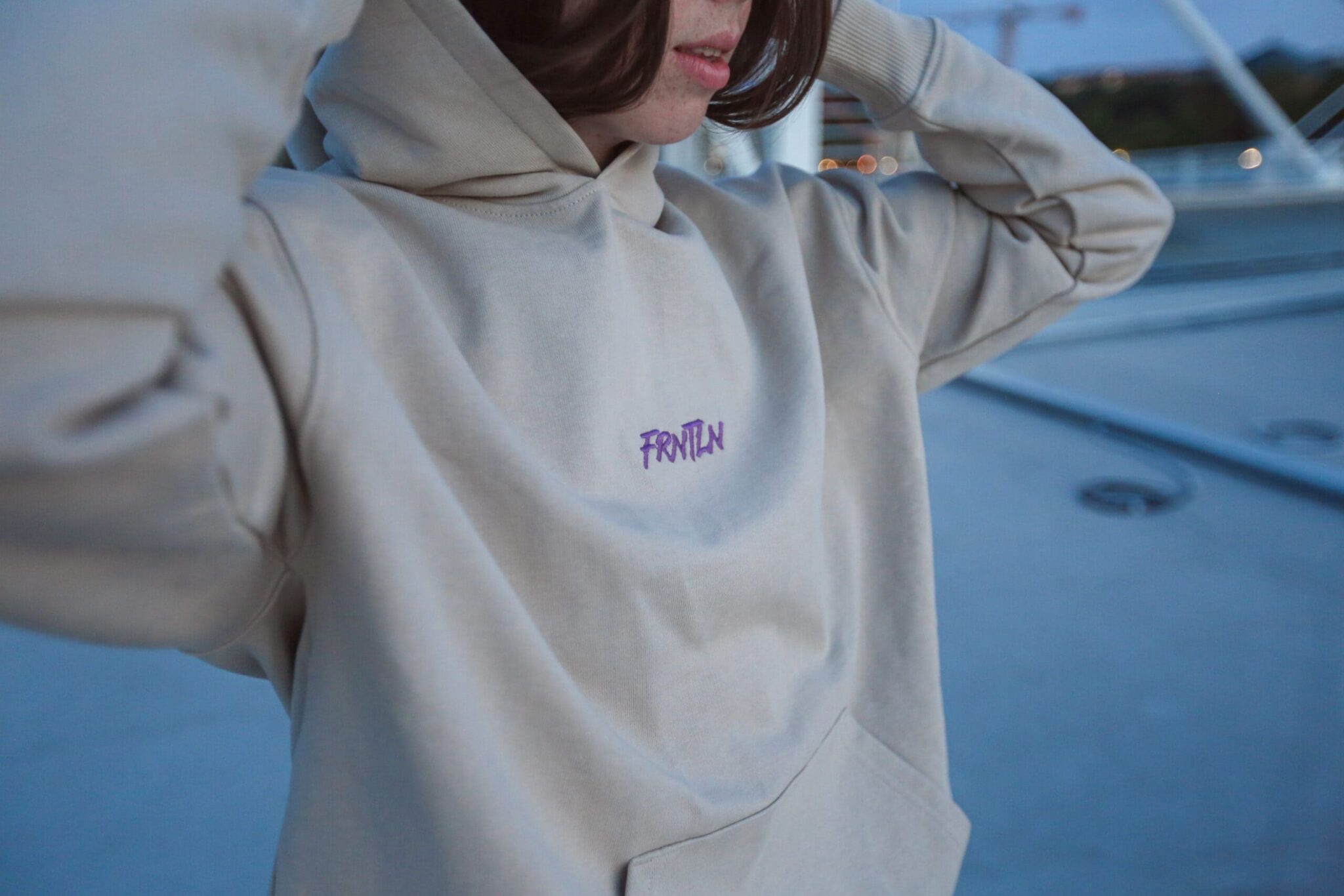 FRNTLN hoodie Desert Dust & Purple - Image 2